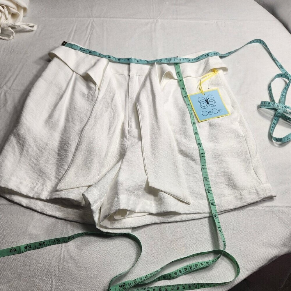 CeCe Women's Shorts Size 10  Paperbag Tie-Front White Casual  Shorts (21) - Picture 3 of 10